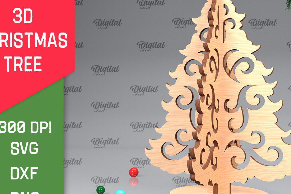 Intra απο ξύλο plywood 3mm-4mm πάχος Τρισδιάστατο σχέδιο κοπής χριστουγεννιάτικου δέντρου με λέιζερ Δίασταση 15x15 cm INTRAFABR-104361863