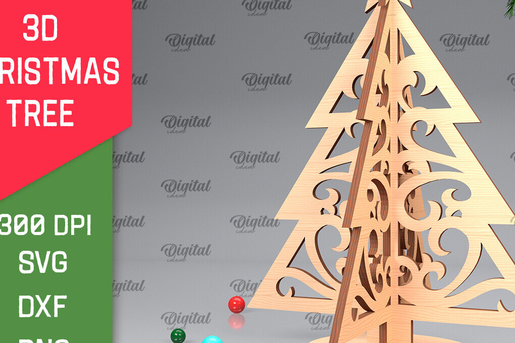 Intra απο ξύλο plywood 3mm-4mm πάχος Τρισδιάστατο σχέδιο κοπής χριστουγεννιάτικου δέντρου με λέιζερ Δίασταση 15x15 cm INTRAFABR-104361893