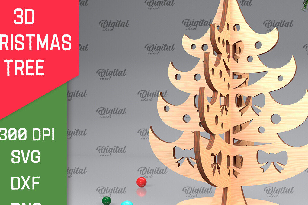 Intra απο ξύλο plywood 3mm-4mm πάχος Τρισδιάστατο σχέδιο κοπής χριστουγεννιάτικου δέντρου με λέιζερ Δίασταση 15x15 cm INTRAFABR-104361956