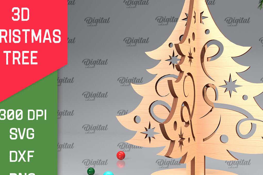 Intra απο ξύλο plywood 3mm-4mm πάχος Τρισδιάστατο σχέδιο κοπής χριστουγεννιάτικου δέντρου με λέιζερ Δίασταση 15x15 cm INTRAFABR-104361976