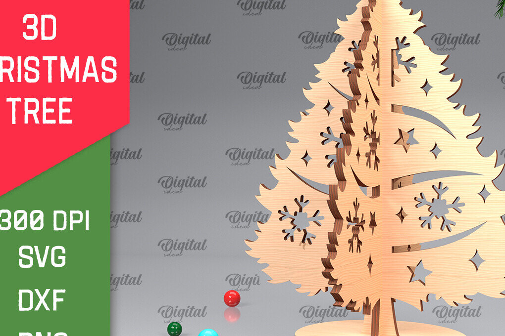 Intra απο ξύλο plywood 3mm-4mm πάχος Τρισδιάστατο σχέδιο κοπής χριστουγεννιάτικου δέντρου με λέιζερ Δίασταση 15x15 cm INTRAFABR-104362083