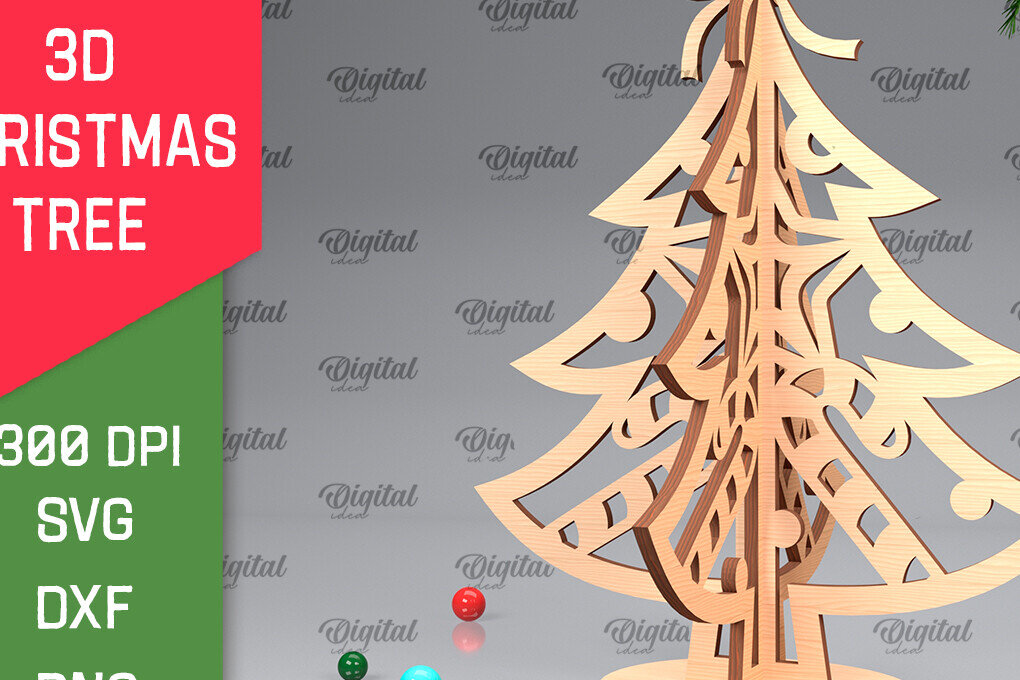 Intra απο ξύλο plywood 3mm-4mm πάχος Τρισδιάστατο σχέδιο κοπής χριστουγεννιάτικου δέντρου με λέιζερ Δίασταση 15x15 cm INTRAFABR-104361655