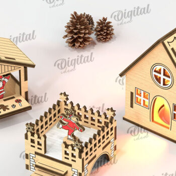 Intra απο ξύλο plywood 3mm-4mm πάχος Τρισδιάστατη δέσμη Χριστουγεννιάτικου χωριού Δίασταση 15x15 cm INTRAFABR-110112094 - Image 3