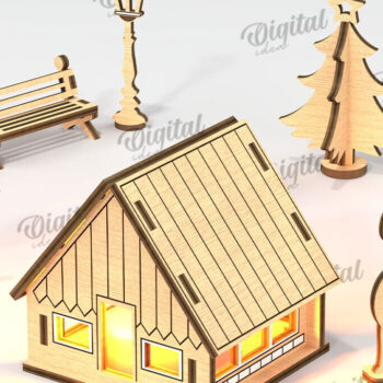 Intra απο ξύλο plywood 3mm-4mm πάχος Τρισδιάστατη δέσμη Χριστουγεννιάτικου χωριού Δίασταση 15x15 cm INTRAFABR-110112094 - Image 4