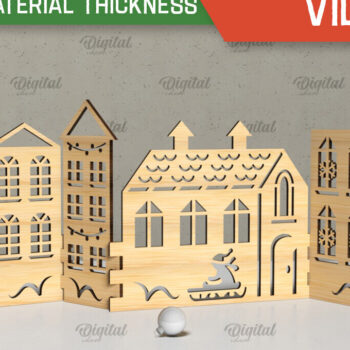 Intra απο ξύλο plywood 3mm-4mm πάχος Τρισδιάστατη Χριστουγεννιάτικου χωριού. Χριστούγεννα Δίασταση 15x15 cm INTRAFABR-105568588 - Image 1