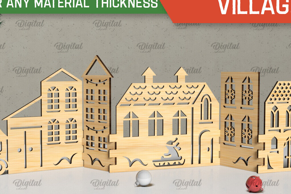 Intra απο ξύλο plywood 3mm-4mm πάχος Τρισδιάστατη Χριστουγεννιάτικου χωριού. Χριστούγεννα Δίασταση 15x15 cm INTRAFABR-105568588