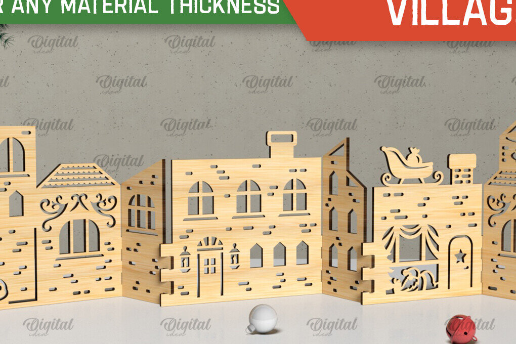 Intra απο ξύλο plywood 3mm-4mm πάχος Τρισδιάστατη Χριστουγεννιάτικου χωριού. Χριστούγεννα Δίασταση 15x15 cm INTRAFABR-105568665