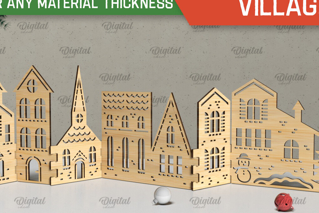 Intra απο ξύλο plywood 3mm-4mm πάχος Τρισδιάστατη Χριστουγεννιάτικου χωριού. Χριστούγεννα Δίασταση 15x15 cm INTRAFABR-105568739