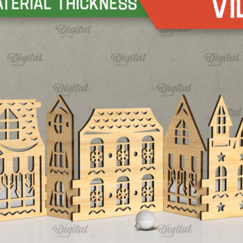 Intra απο ξύλο plywood 3mm-4mm πάχος Τρισδιάστατη Χριστουγεννιάτικου χωριού. Χριστούγεννα Δίασταση 15x15 cm INTRAFABR-105568484 - Image 1