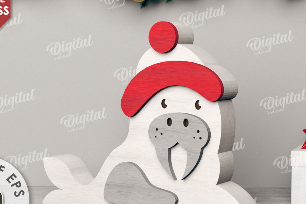 Intra απο ξύλο plywood 3mm-4mm πάχος Τρισδιάστατη Χριστουγέννων Walrus Δίασταση 15x15 cm INTRAFABR-110759055