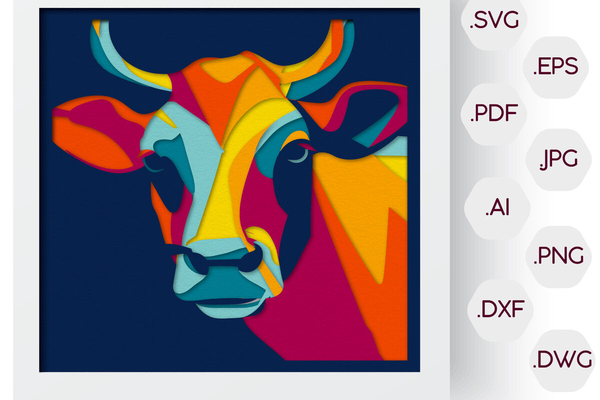 Intra απο ξύλο plywood 3mm-4mm πάχος 3D πολύχρωμο κουτί σκιών αγελάδας Δίασταση 30x30 cm INTRAFABR-76429747