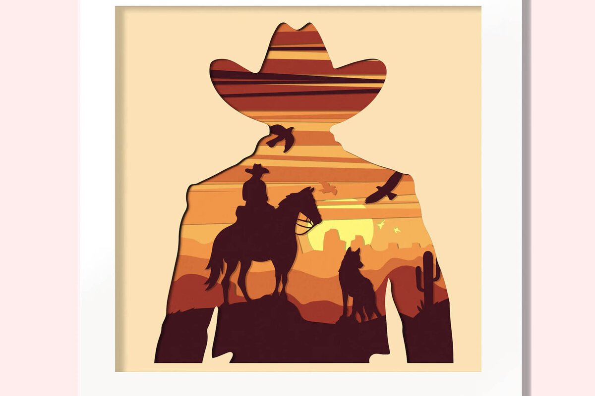 Intra απο ξύλο plywood 3mm-4mm πάχος 3D Cowboy Dad, Layered Cowboy Papercut Δίασταση 9x9 cm INTRAFABR-96495314