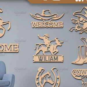 Intra απο ξύλο plywood 3mm-4mm πάχος κοπής με λέιζερ 3D Cowboy Wall Art Δίασταση 40x40 cm INTRAFABR-86602752