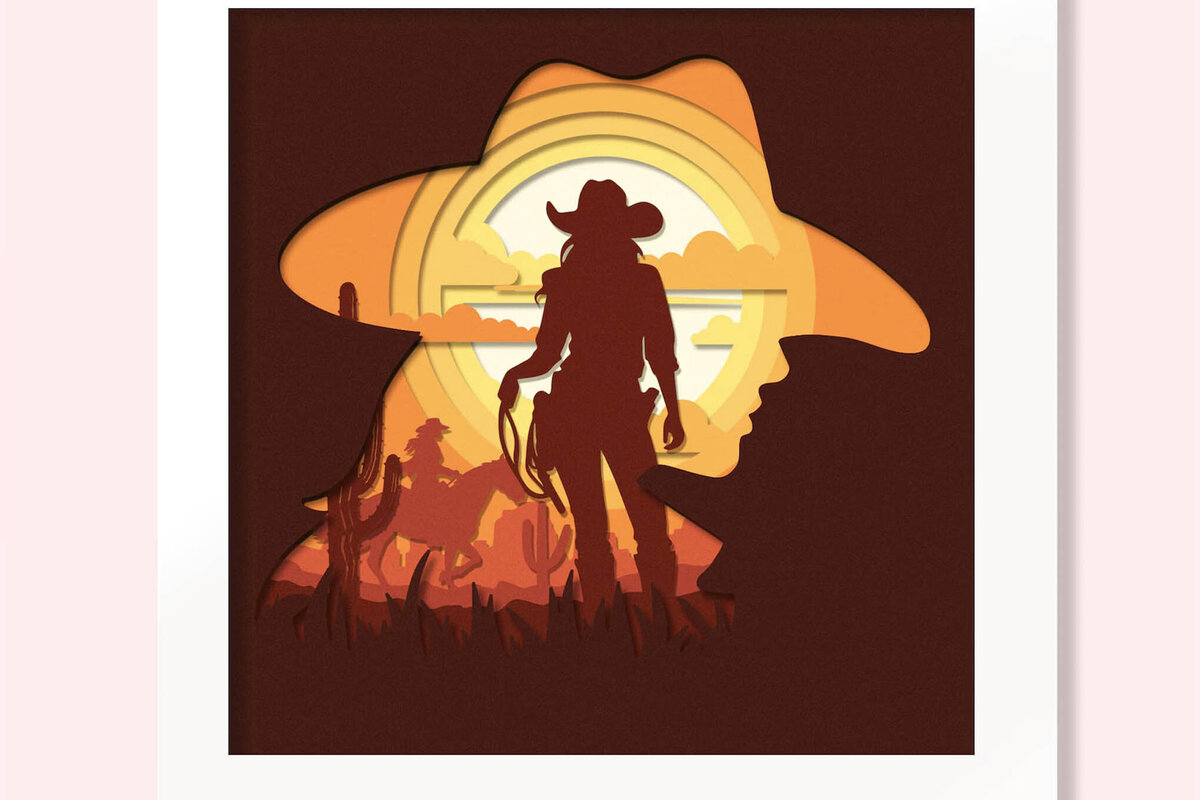 Intra απο ξύλο plywood 3mm-4mm πάχος 3D Cowgirl Shadowbox Δίασταση 9x9 cm INTRAFABR-96498691