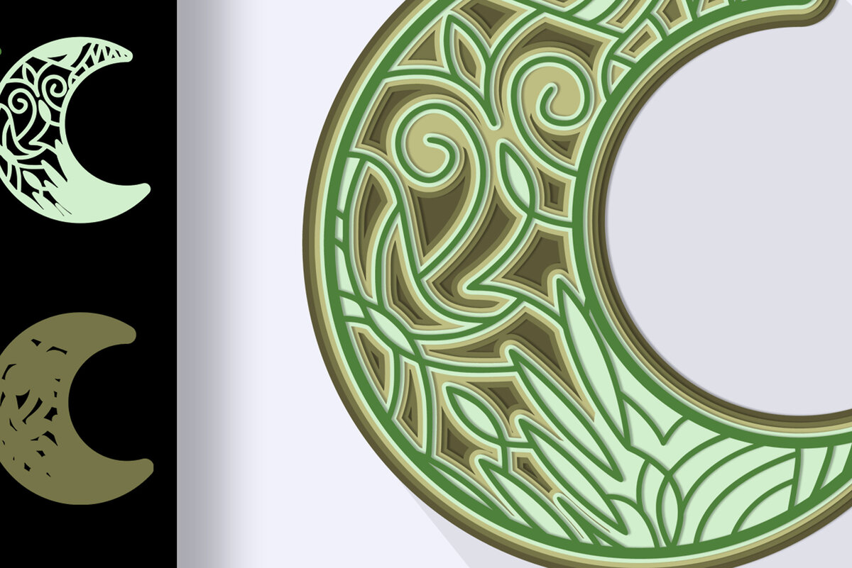 Intra απο ξύλο plywood 3mm-4mm πάχος 3D Crescent Moon Mandala Multilayer Δίασταση 30x30 cm INTRAFABR-24865630 - Image 1