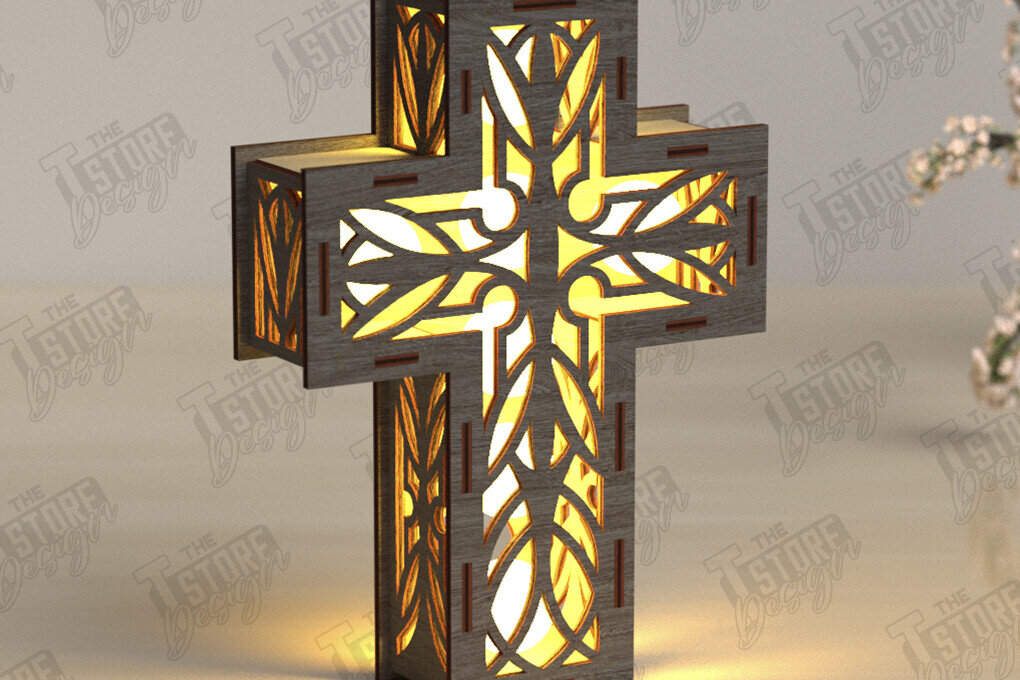 Intra απο ξύλο plywood 3mm-4mm πάχος 3D Cross Lantern Cut  |Χριστιανισμός Δίασταση 15x15 cm INTRAFABR-122546908