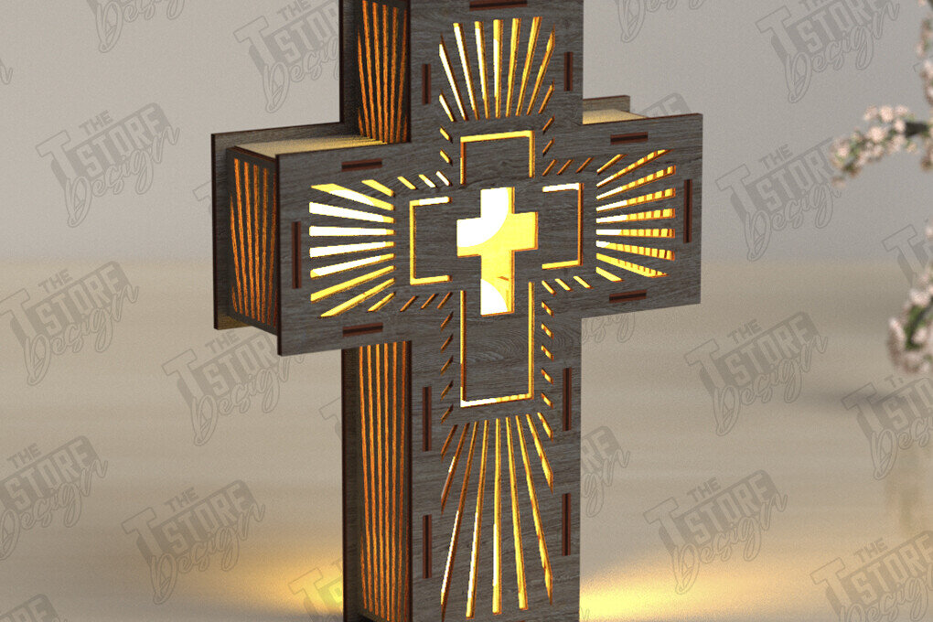 Intra απο ξύλο plywood 3mm-4mm πάχος 3D Cross Lantern Cut  |Χριστιανισμός Δίασταση 15x15 cm INTRAFABR-122546917