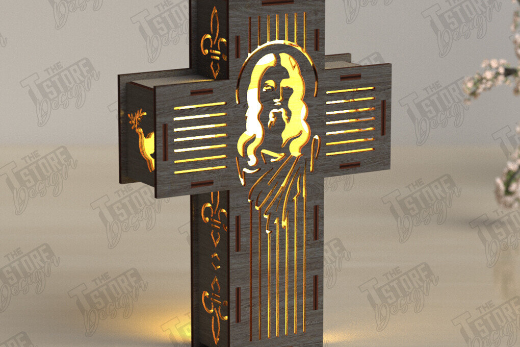 Intra απο ξύλο plywood 3mm-4mm πάχος 3D Cross Lantern Cut  |Χριστιανισμός Δίασταση 15x15 cm INTRAFABR-122546921