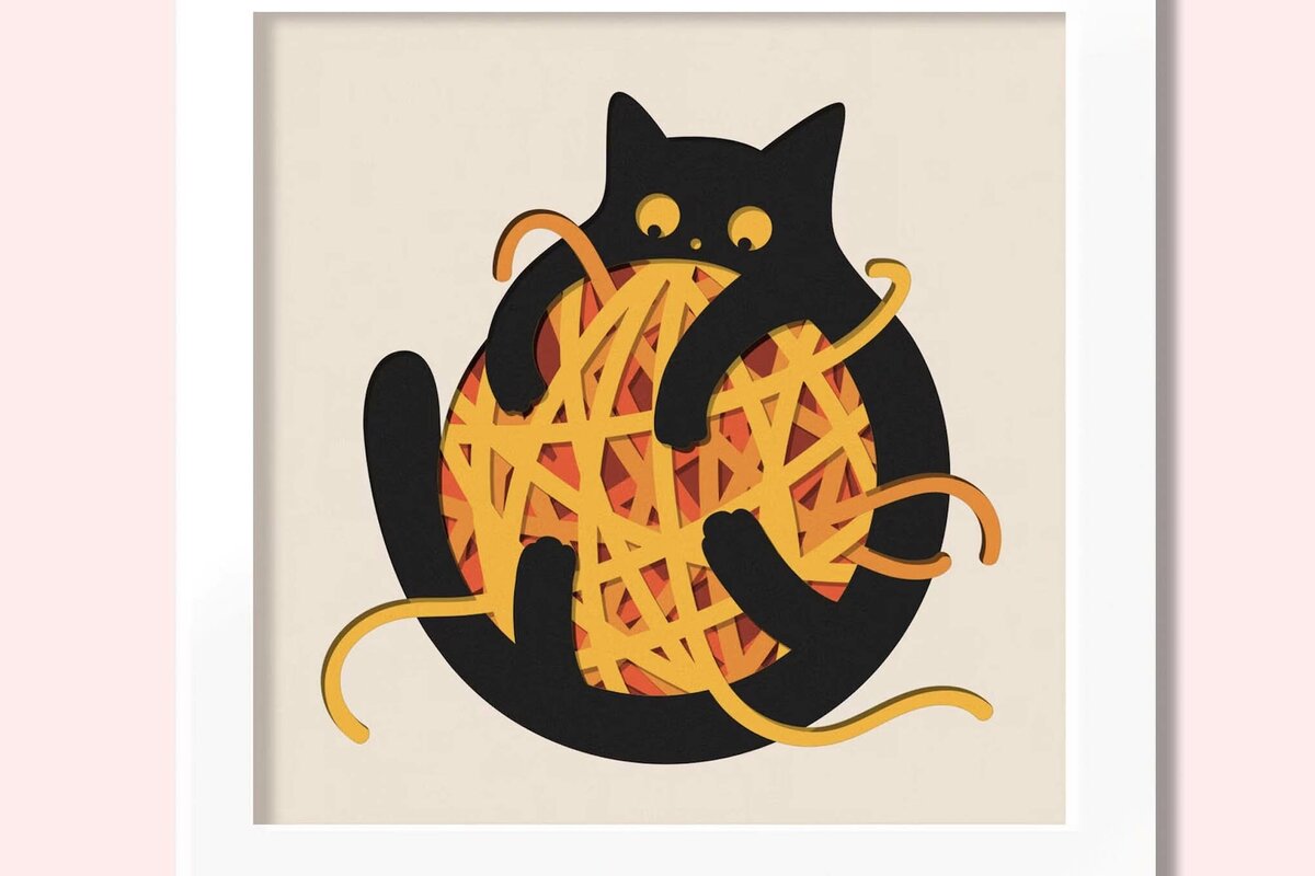 Intra απο ξύλο plywood 3mm-4mm πάχος 3D Cute Cat Shadowbox Δίασταση 9x9 cm INTRAFABR-96499540