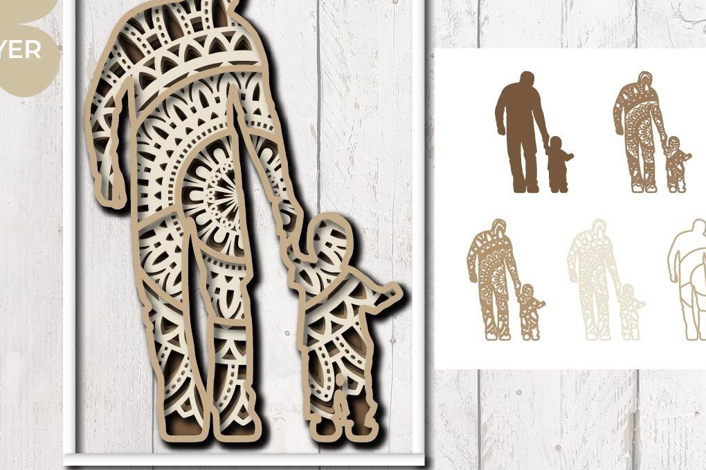 Intra απο ξύλο plywood 3mm-4mm πάχος 3D Dad with K Mandala Layered Δίασταση 30x30 cm INTRAFABR-31012528