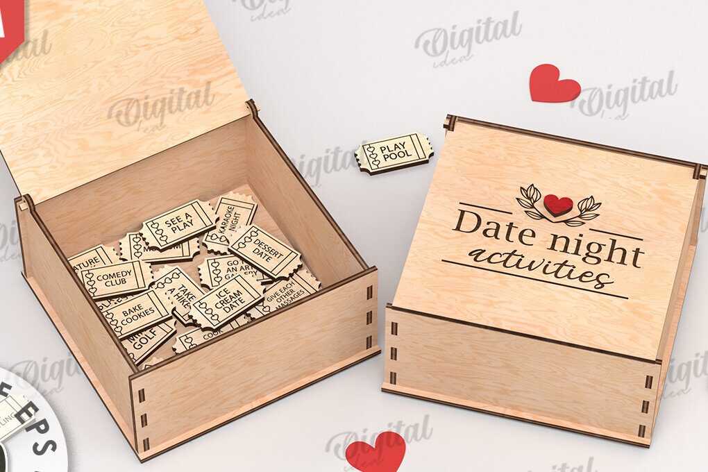 Intra απο ξύλο plywood 3mm-4mm πάχος 3D Date Night Box & Tokens Cut Δίασταση 30x20 cm INTRAFABR-115368891 - Image 1