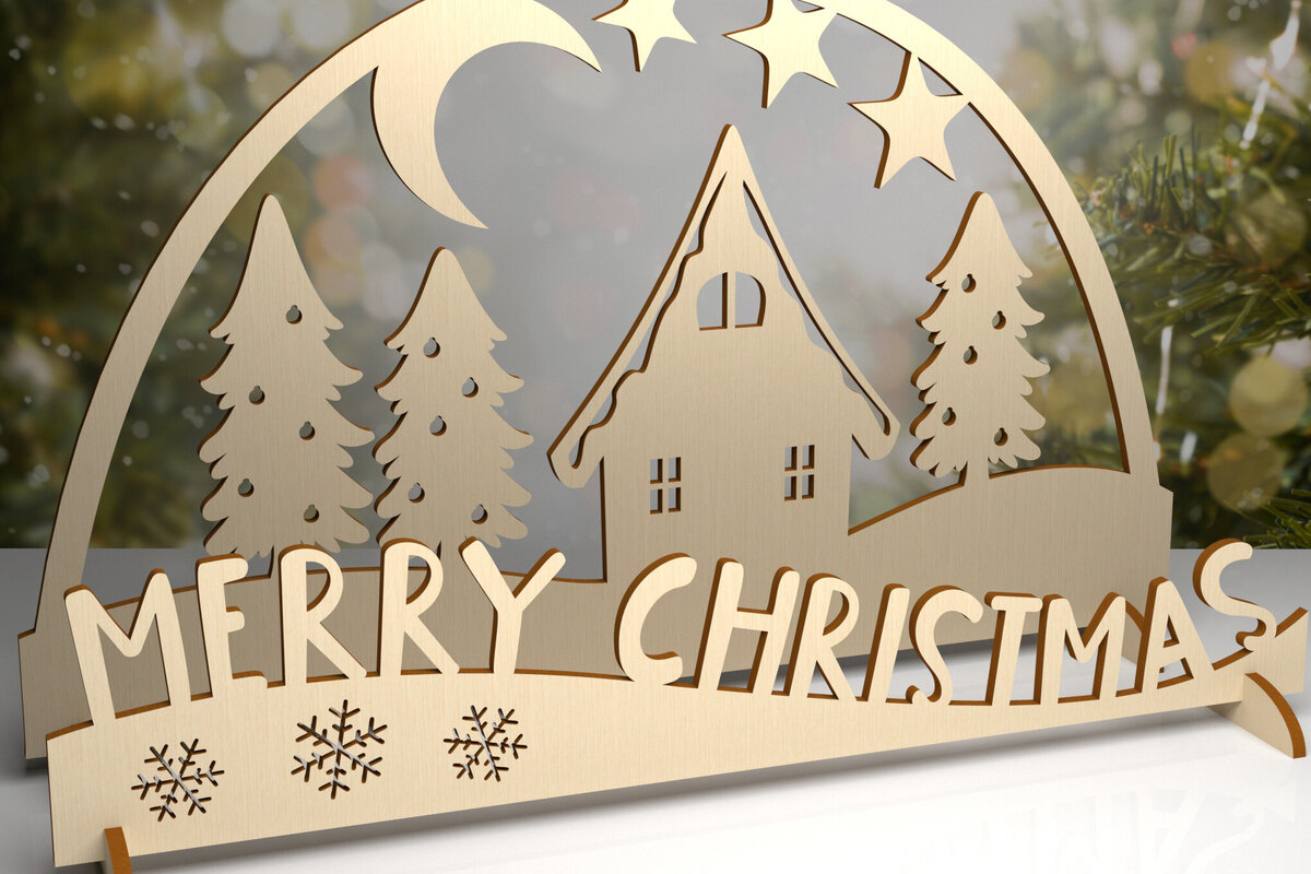 Intra απο ξύλο plywood 3mm-4mm πάχος 3D διακόσμηση. Χριστουγεννιάτικου χωριού Δίασταση 15x15 cm INTRAFABR-80232077