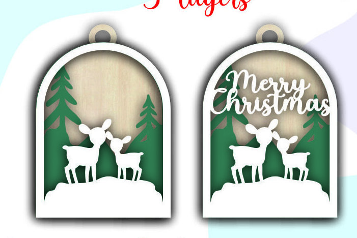 Intra απο ξύλο plywood 3mm-4mm πάχος Τρισδιάστατα χριστουγεννιάτικα στολίδια με στρώματα ελαφιού Δίασταση 8x8 cm INTRAFABR-79990646