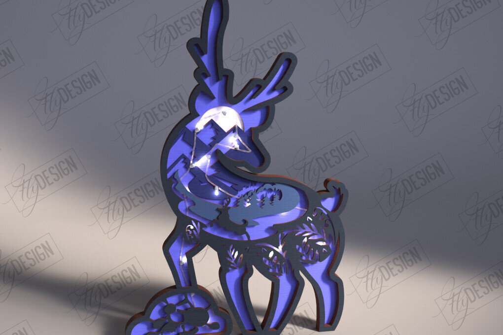 Intra απο ξύλο plywood 3mm-4mm πάχος 3D Ξύλινο Σκαλιστικό Φωτιστικό Ελαφιού | ειδώλια Δίασταση 15x15 cm INTRAFABR-112045213