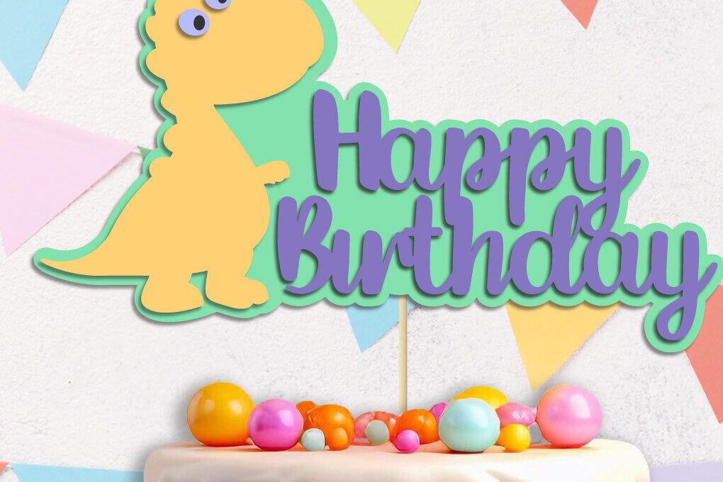 Intra απο ξύλο plywood 3mm-4mm πάχος 3d Dino Cake Topper, Happy Birthday Δίασταση 15x15 cm INTRAFABR-119666545 - Image 1