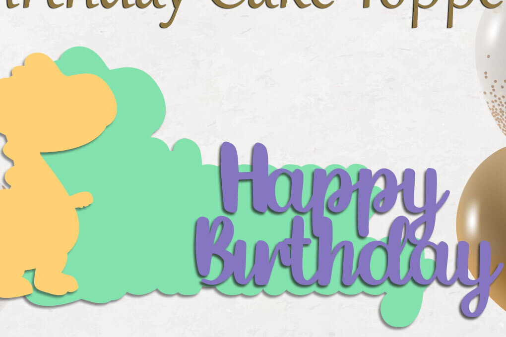 Intra απο ξύλο plywood 3mm-4mm πάχος 3d Dino Cake Topper, Happy Birthday Δίασταση 15x15 cm INTRAFABR-119666545 - Image 2