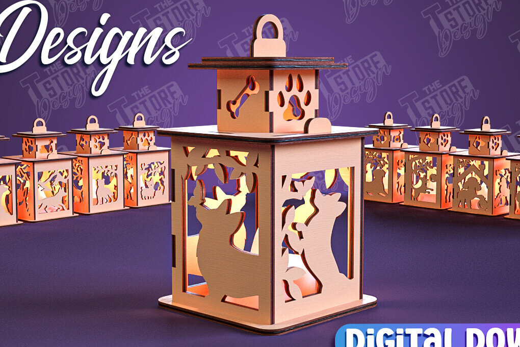 Intra απο ξύλο plywood 3mm-4mm πάχος 3D Dog Lantern | CNC Δίασταση 15x15 cm INTRAFABR-101753030