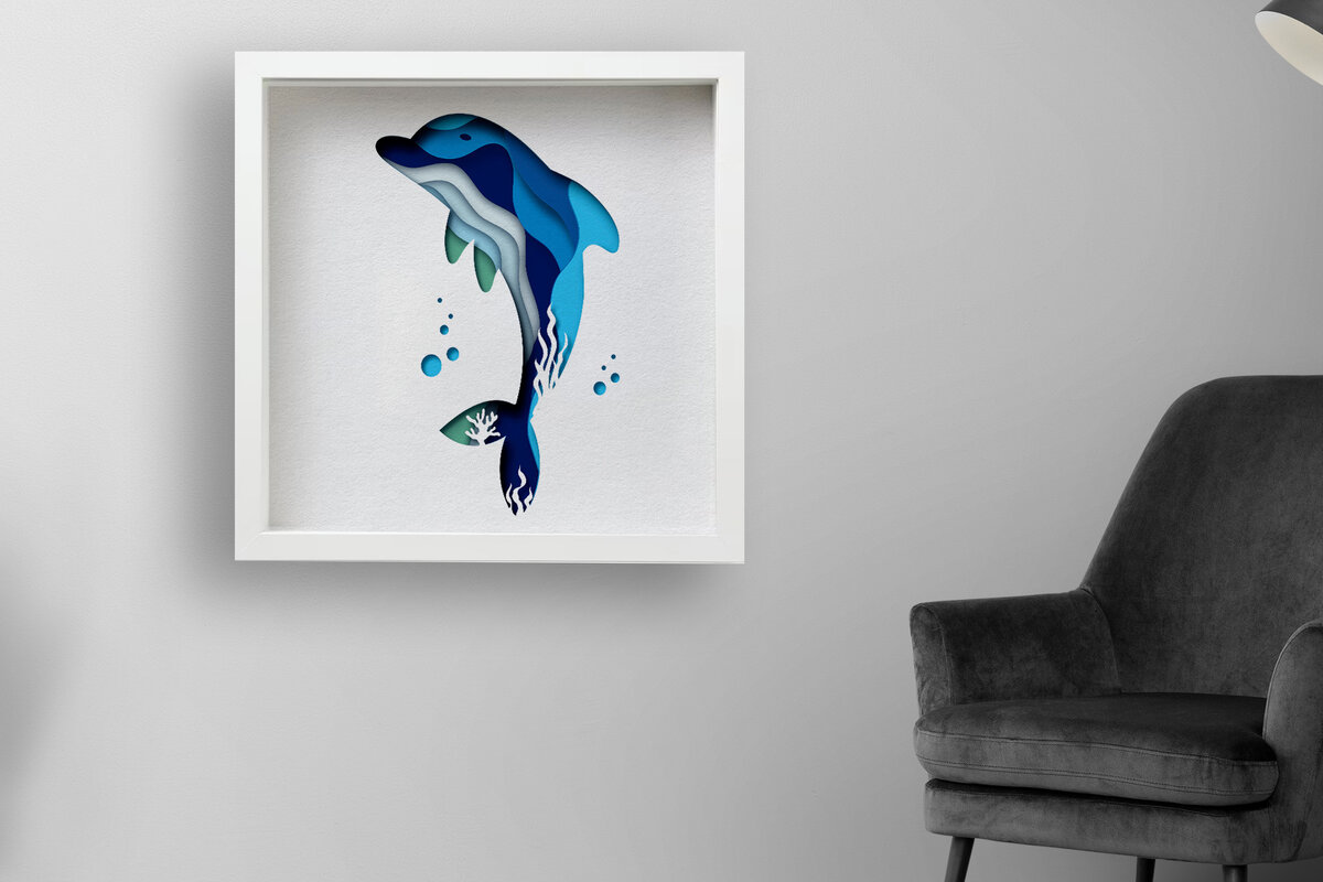 Intra απο ξύλο plywood 3mm-4mm πάχος 3D Dolphin Shadow Box , Papercut Δίασταση 30x30 cm INTRAFABR-57751311 - Image 4