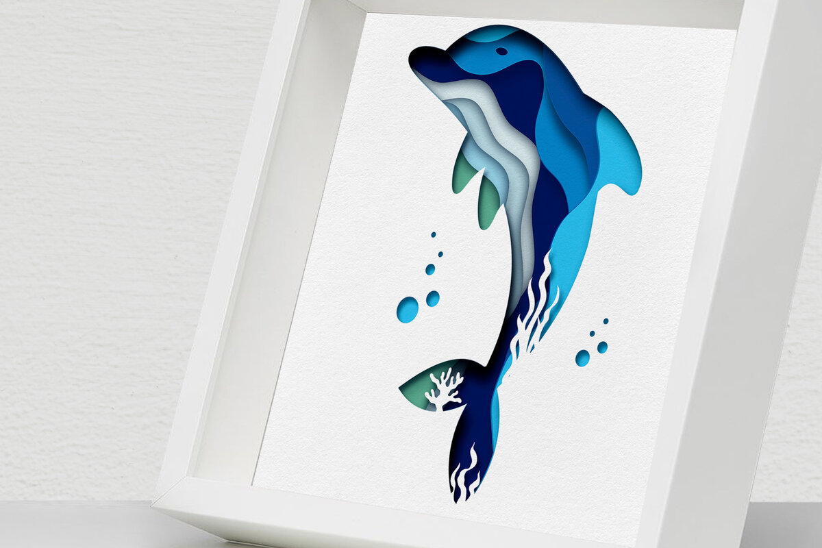 Intra απο ξύλο plywood 3mm-4mm πάχος 3D Dolphin Shadow Box , Papercut Δίασταση 30x30 cm INTRAFABR-57751311 - Image 5