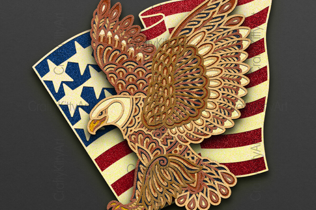 Intra απο ξύλο plywood 3mm-4mm πάχος 3d Eagle , 4 Ιουλίου Patriotic Δίασταση 7x7 cm INTRAFABR-124403720