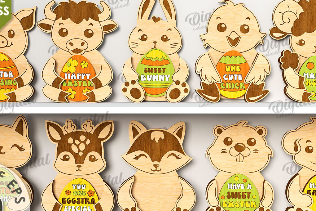 Intra απο ξύλο plywood 3mm-4mm πάχος Δέσμη κοπής με λέιζερ 3D Πασχαλινά ζώα Δίασταση 15x15 cm INTRAFABR-117704924