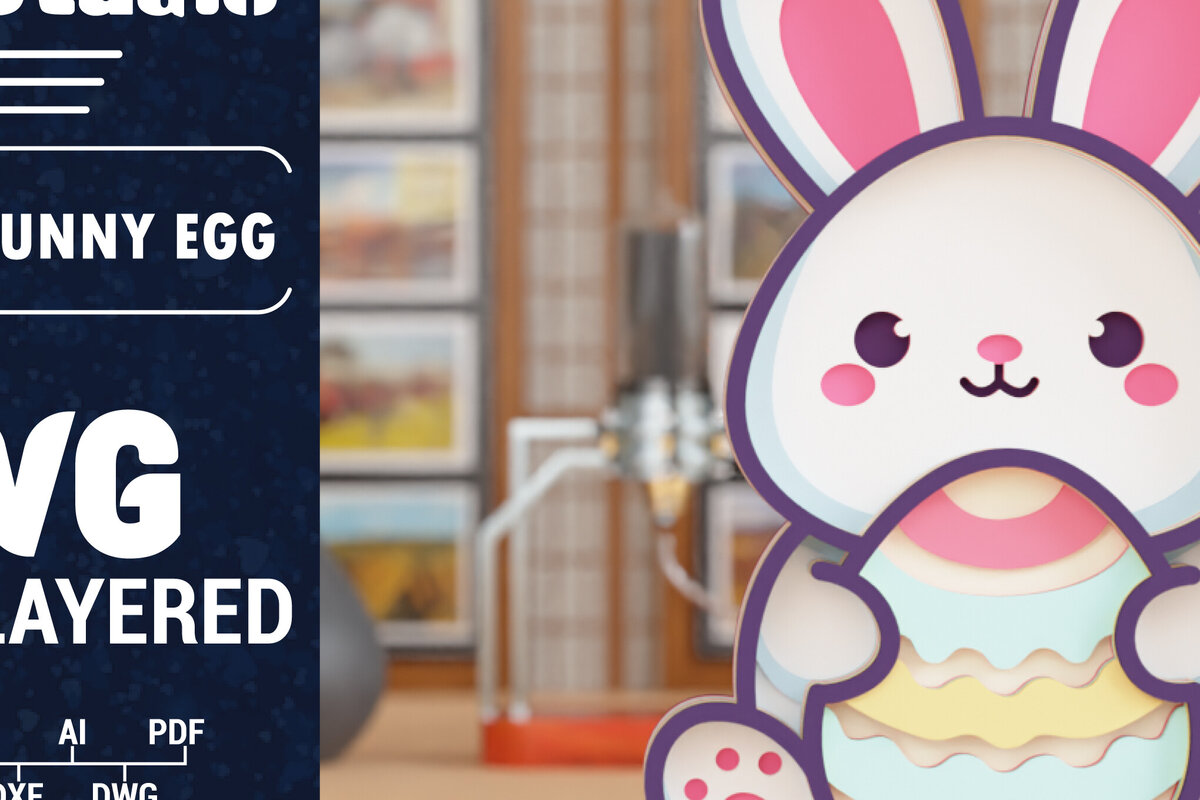 Intra απο ξύλο plywood 3mm-4mm πάχος 3D Πασχαλινό λαγουδάκι με πολυστρωματικό χαρτί κοπής Δίασταση 1500x1500 cm INTRAFABR-117897348