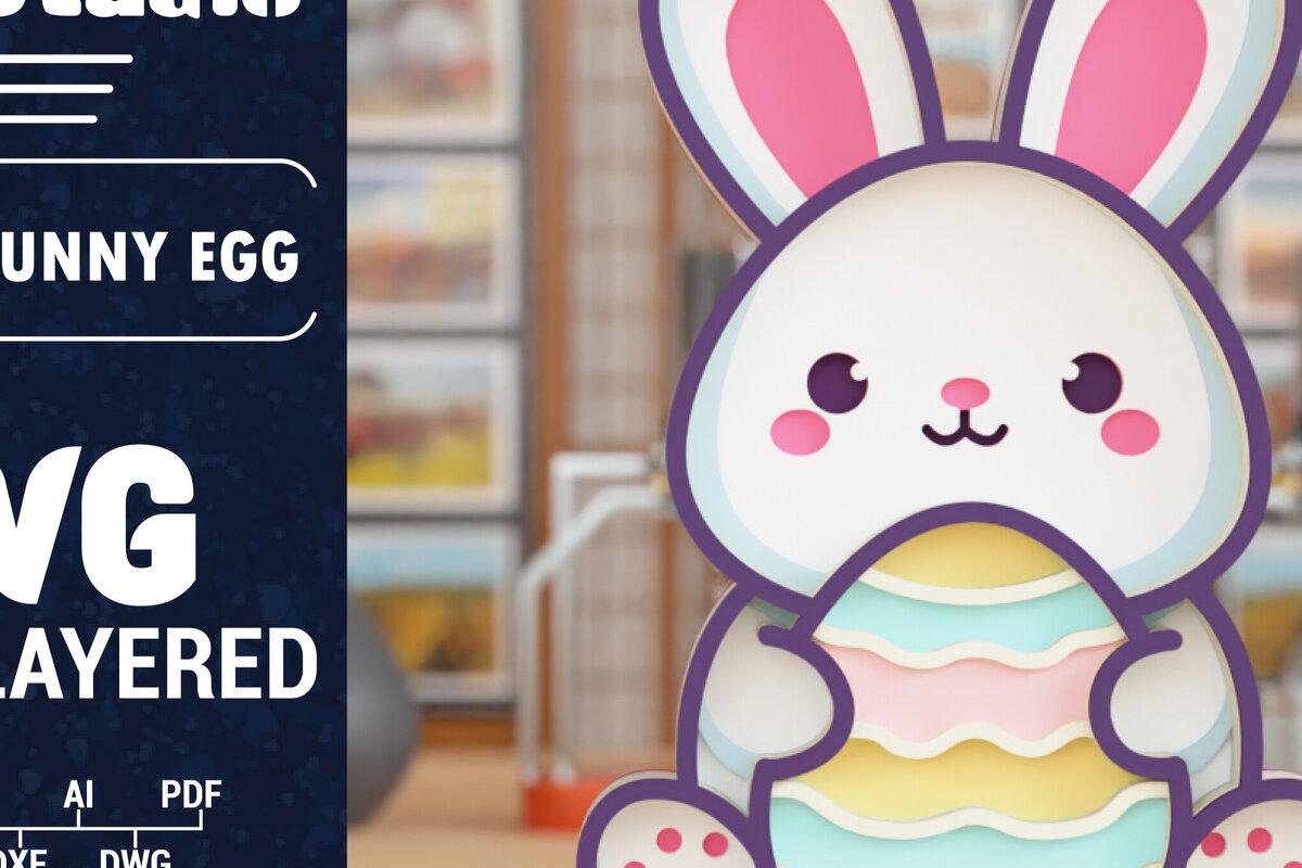 Intra απο ξύλο plywood 3mm-4mm πάχος 3D Πασχαλινό λαγουδάκι με πολυστρωματικό χαρτί κοπής Δίασταση 1500x1500 cm INTRAFABR-117897352