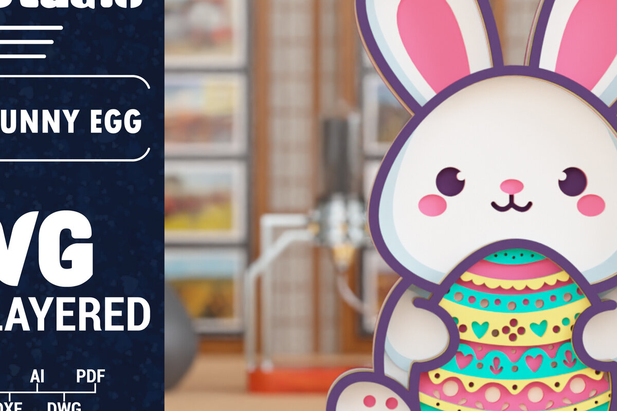 Intra απο ξύλο plywood 3mm-4mm πάχος 3D Πασχαλινό λαγουδάκι με πολυστρωματικό χαρτί κοπής Δίασταση 1500x1500 cm INTRAFABR-117949695