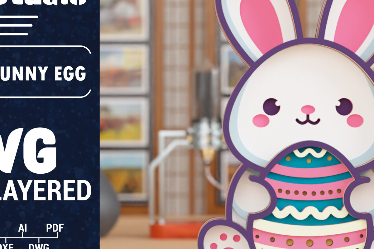 Intra απο ξύλο plywood 3mm-4mm πάχος 3D Πασχαλινό λαγουδάκι με πολυστρωματικό χαρτί κοπής Δίασταση 1500x1500 cm INTRAFABR-117949714