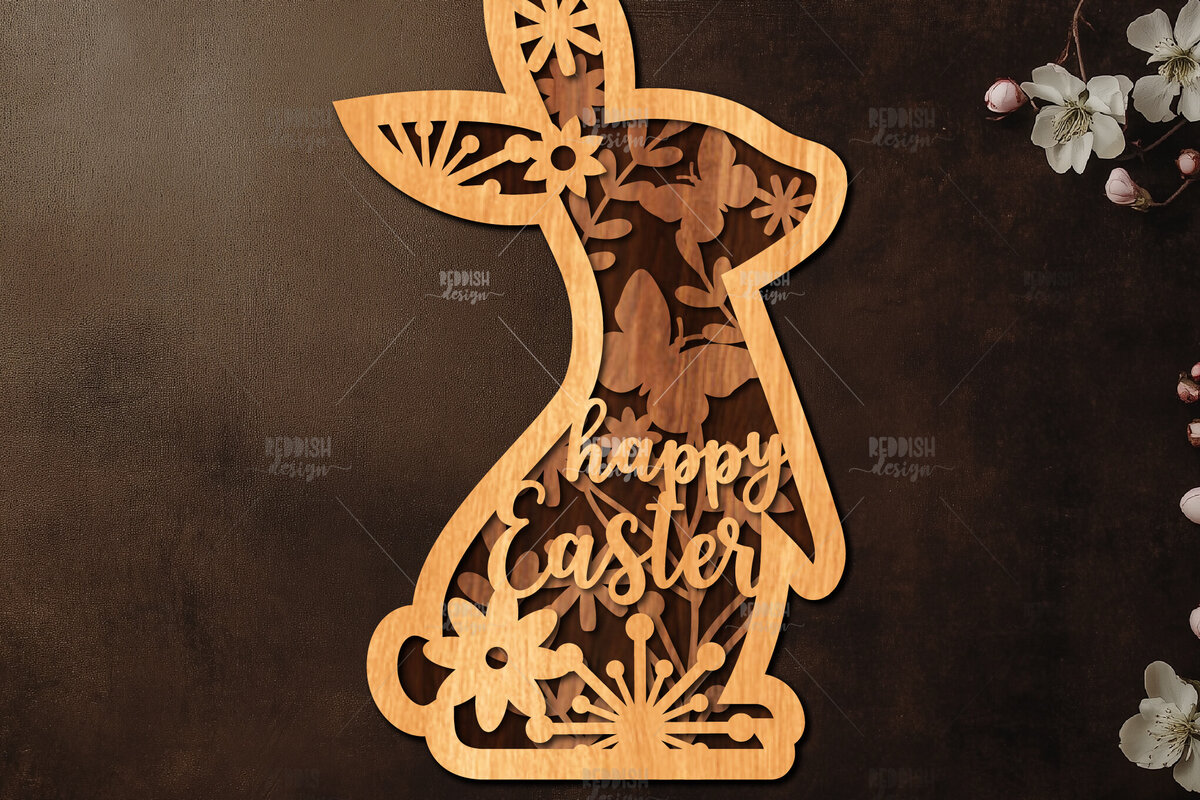 Intra απο ξύλο plywood 3mm-4mm πάχος Τρισδιάστατη Πασχαλινό λαγουδάκι Δίασταση 15x15 cm INTRAFABR-116455684