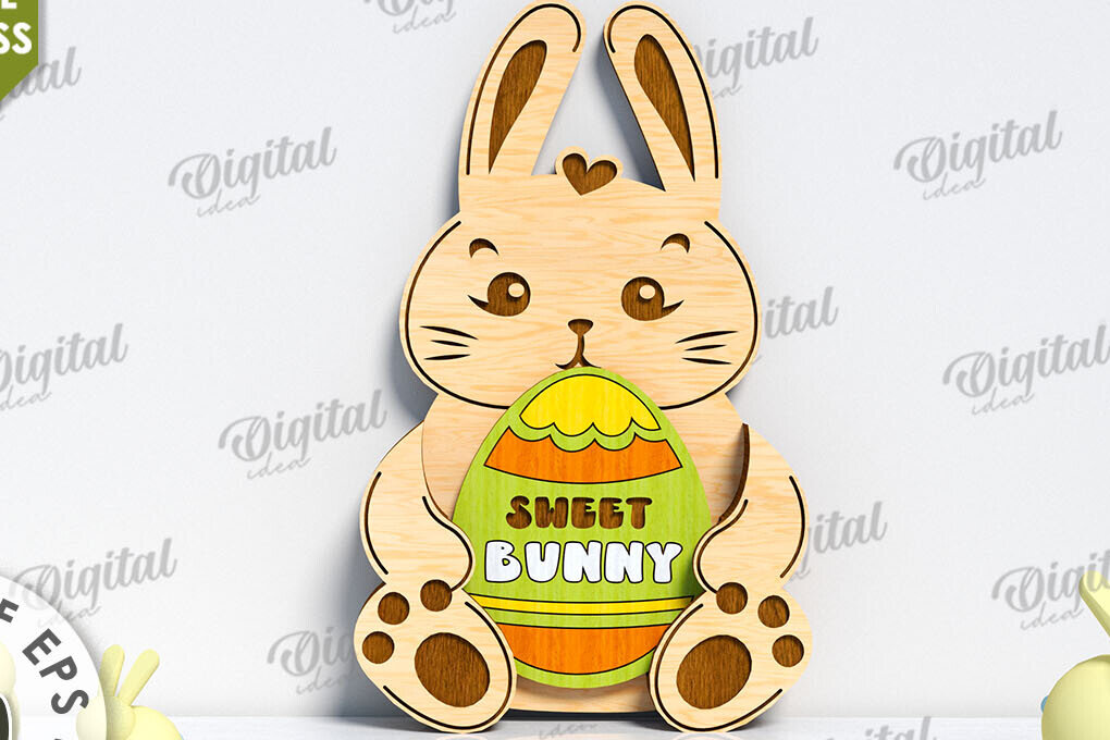 Intra απο ξύλο plywood 3mm-4mm πάχος Τρισδιάστατη Πασχαλινό λαγουδάκι. Πασχαλινή διακόσμηση Δίασταση 15x15 cm INTRAFABR-117700459