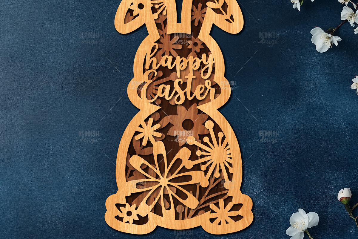 Intra απο ξύλο plywood 3mm-4mm πάχος Τρισδιάστατη Πασχαλινό λαγουδάκι Δίασταση 15x15 cm INTRAFABR-116455664