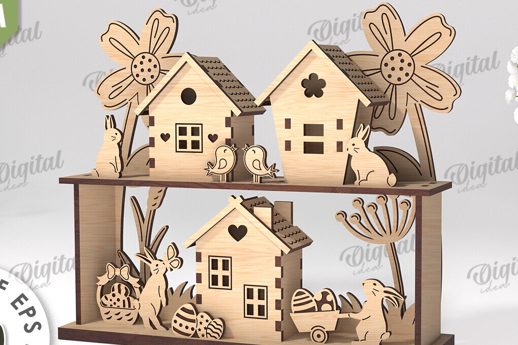 Intra απο ξύλο plywood 3mm-4mm πάχος Τρισδιάστατη πασχαλινή διακόσμηση με λέιζερ. Πασχαλινό περίπτερο Δίασταση 15x15 cm INTRAFABR-115232770