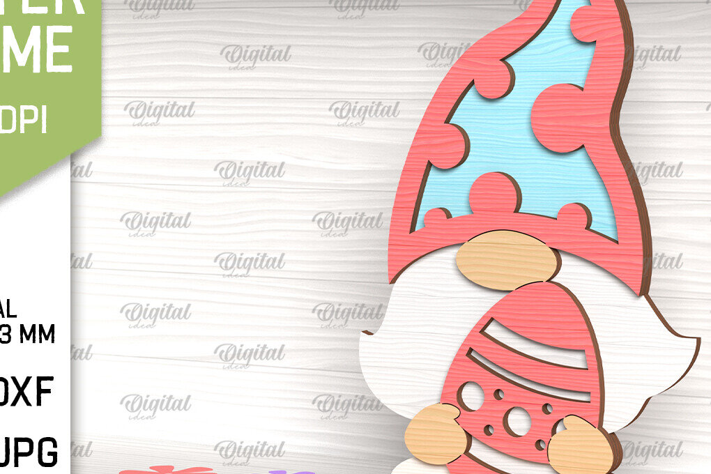 Intra απο ξύλο plywood 3mm-4mm πάχος Τρισδιάστατη Πασχαλινό Gnome. 3D Gnome Δίασταση 15x15 cm INTRAFABR-90807501