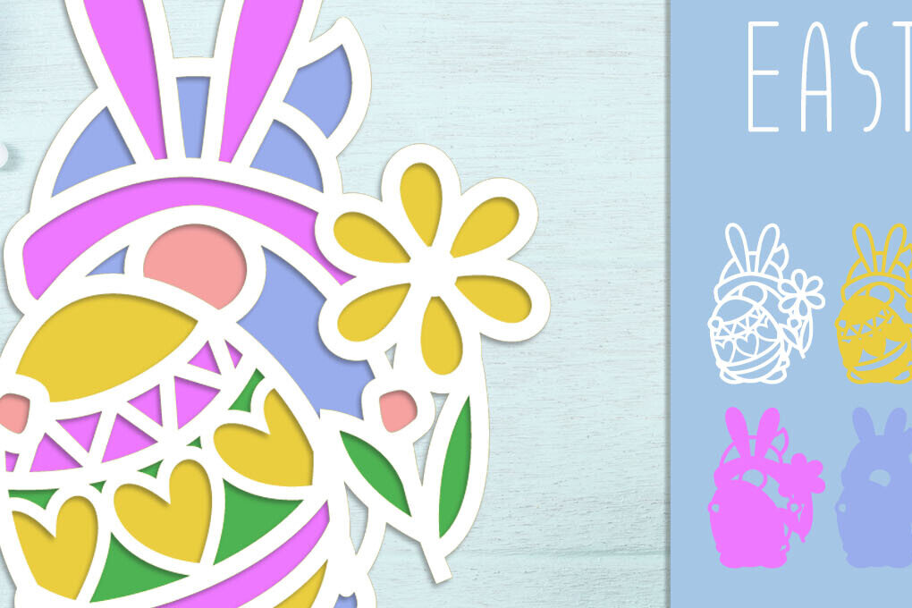 Intra απο ξύλο plywood 3mm-4mm πάχος 3D Πασχαλινό Gnome , Διακόσμηση αυγών λουλουδιών Δίασταση 30x20 cm INTRAFABR-115757364