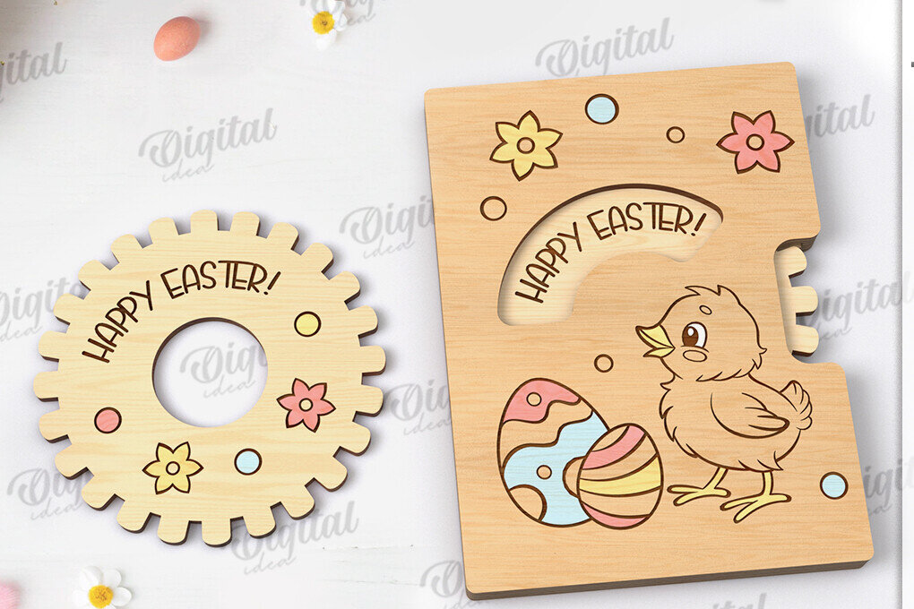 Intra απο ξύλο plywood 3mm-4mm πάχος Τρισδιάστατη πασχαλινή ευχετήρια κάρτα κοπής με λέιζερ Δίασταση 15x15 cm INTRAFABR-117900238