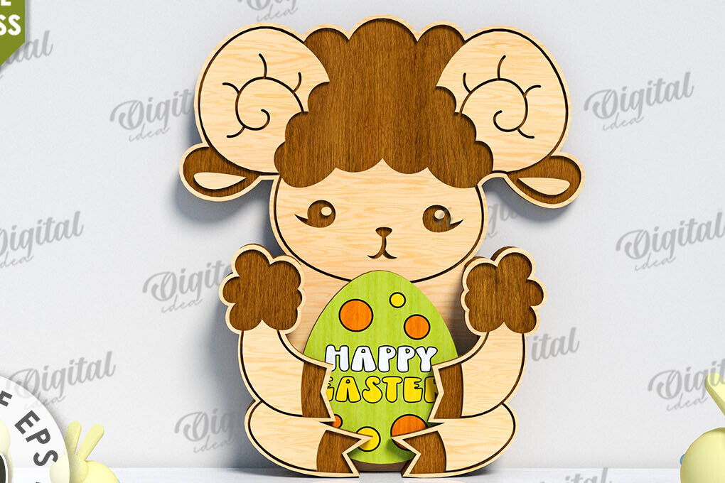 Intra απο ξύλο plywood 3mm-4mm πάχος Τρισδιάστατη πασχαλινό αρνί. Πασχαλινή διακόσμηση Δίασταση 15x15 cm INTRAFABR-117700619