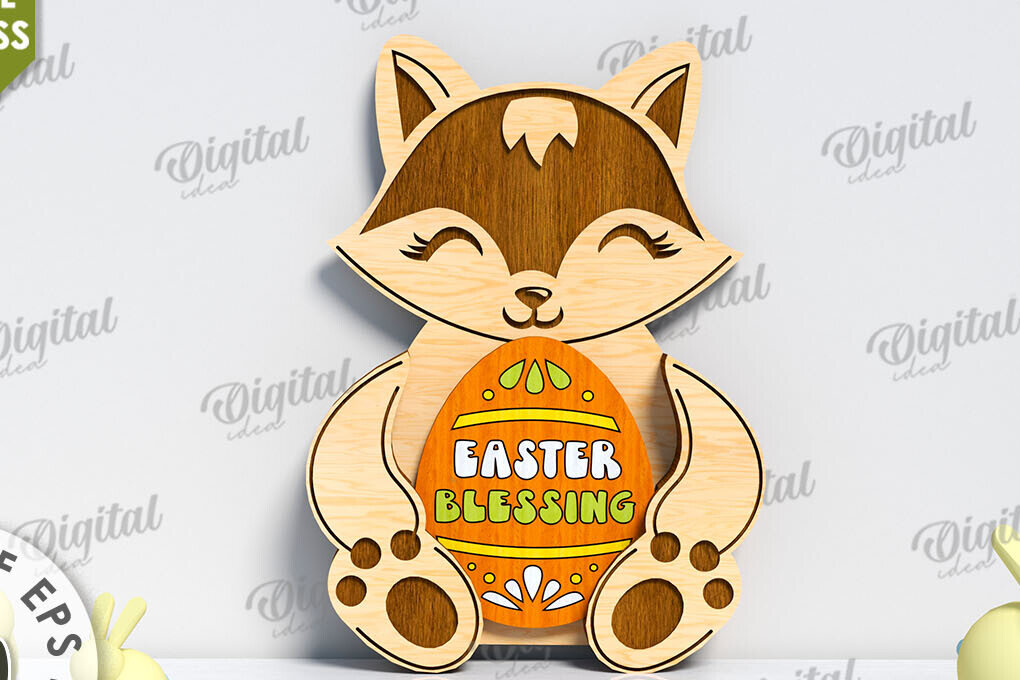 Intra απο ξύλο plywood 3mm-4mm πάχος 3D Πασχαλινό Raccoon . Πασχαλινή διακόσμηση Δίασταση 15x15 cm INTRAFABR-117700696