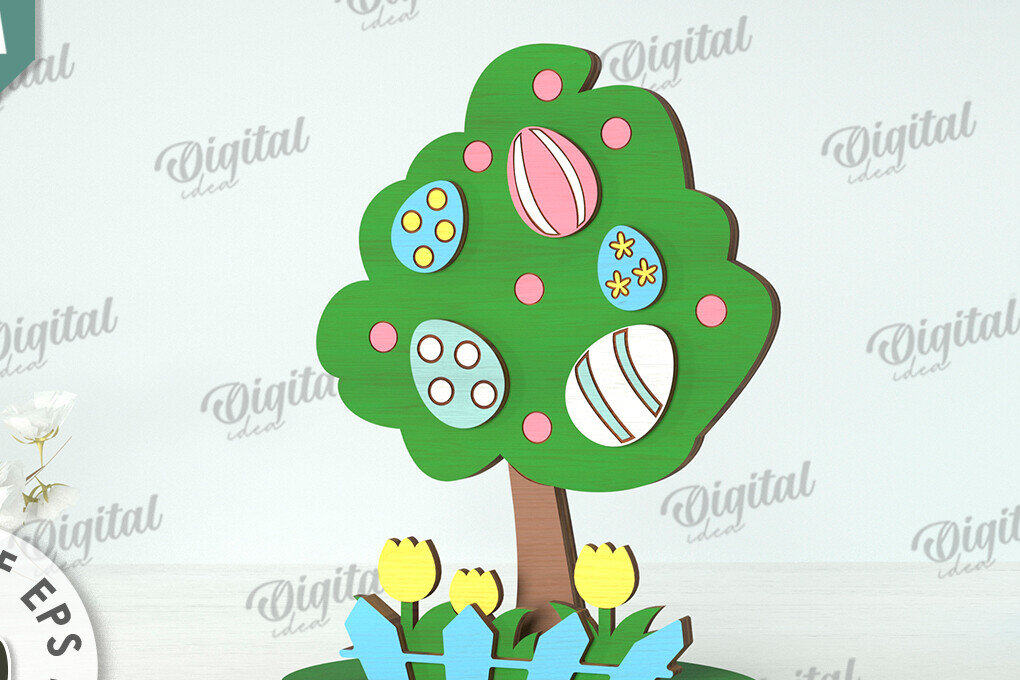 Intra απο ξύλο plywood 3mm-4mm πάχος Τρισδιάστατη πασχαλινό δέντρο. Πασχαλινό περίπτερο Δίασταση 15x15 cm INTRAFABR-118276619