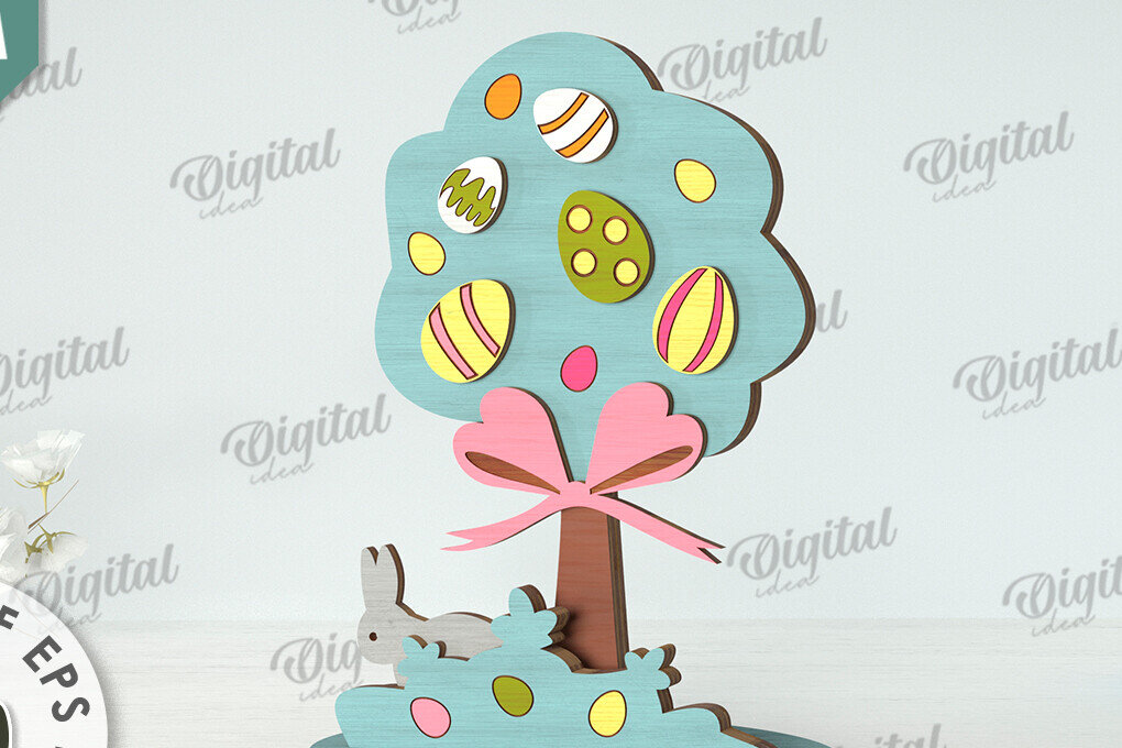 Intra απο ξύλο plywood 3mm-4mm πάχος Τρισδιάστατη πασχαλινό δέντρο. Πασχαλινό περίπτερο Δίασταση 15x15 cm INTRAFABR-118276790